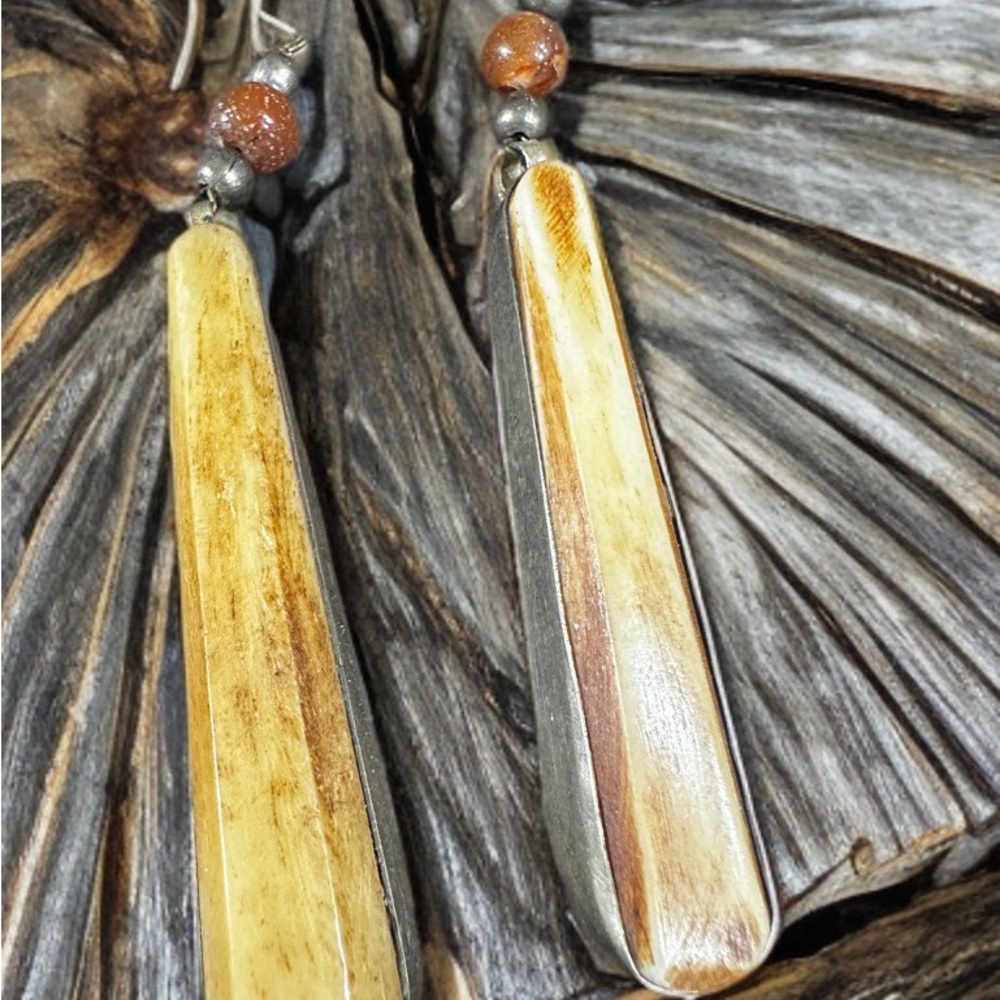 Bone Earrings with Carnelian stone